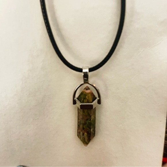 New Vegan Leather Sterling Silver Unakite Jasper Natural Stone Artisan Necklace - Picture 9 of 12